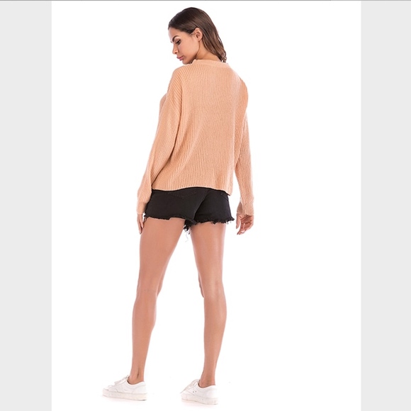 New! Cut Out V-Neck Oversized Jumper Peach - Picture 6 of 6